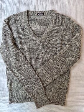 Vintage Yellow and Grey Sr David Lightweight Cotton V-Neck Sweater
